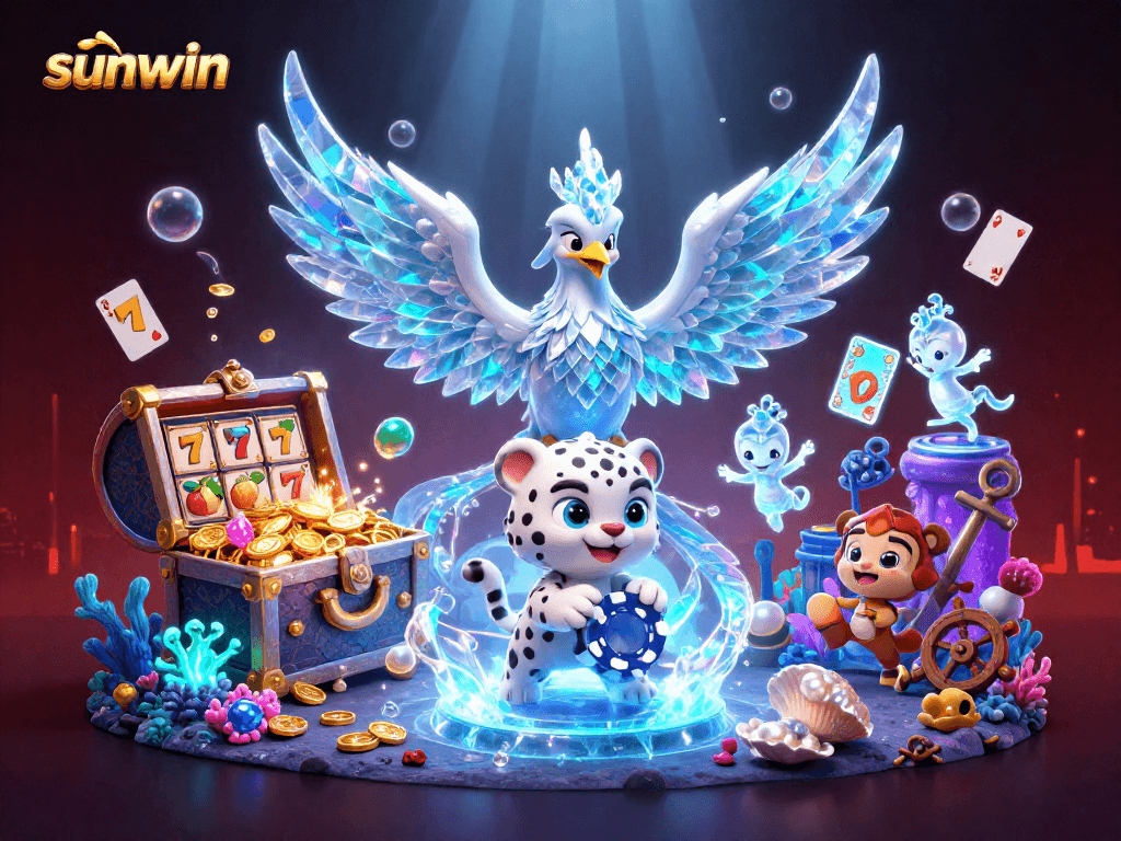 Experience winning moments at sunwin with a captivating 3D casino scene featuring vibrant characters.