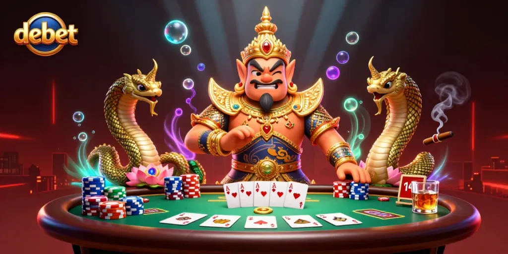 Engage with debet's gaming scene featuring a vibrant 3D illustration of poker action.