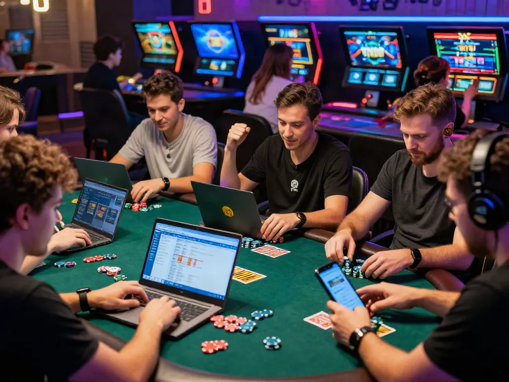 Players engaging with TX 88 gaming platform in a modern lounge atmosphere.