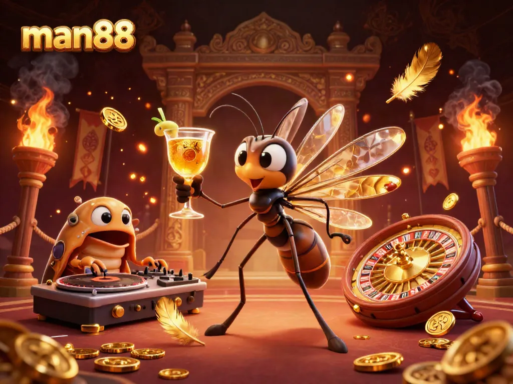 Engage with exciting man88 casino experiences featuring dynamic characters and a golden roulette wheel.
