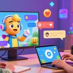 Engaging AI 18+ chatbot conversation scene with vibrant digital graphics and colorful avatars.