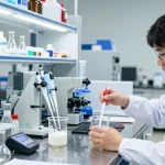 Jiefa Lignosulfonate researcher testing dispersants in a modern lab environment.