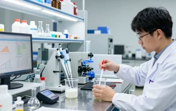 Jiefa Lignosulfonate researcher testing dispersants in a modern lab environment.