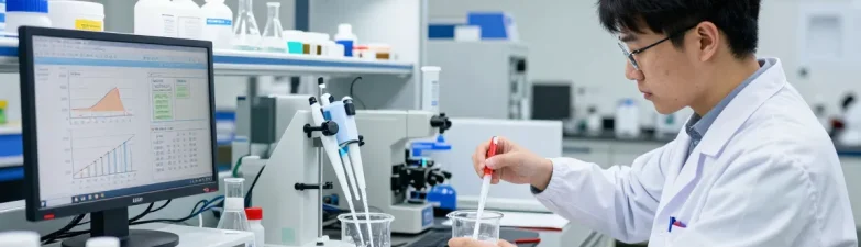 Jiefa Lignosulfonate researcher testing dispersants in a modern lab environment.
